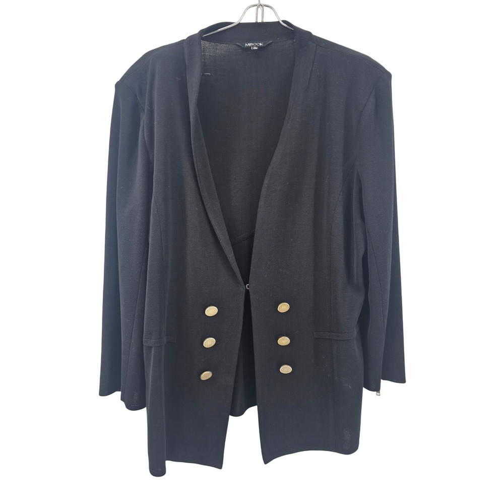 Misook Jacket Womens XL Black Military Gold Button Zipper Cuff Knit Cardigan